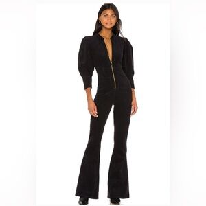 WeWoreWhat Sz M Black 70’s Inspired Corduroy Flare Jumpsuit